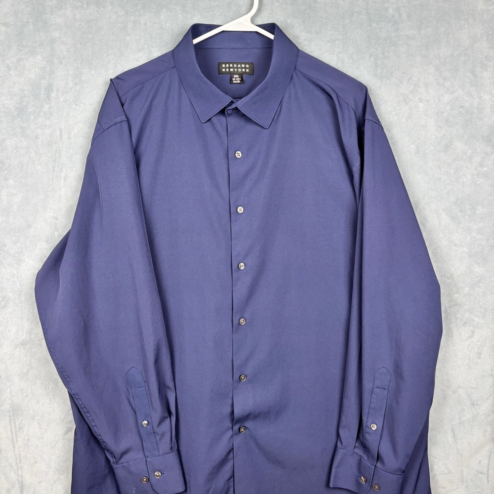Bergamo New York Mens 2XL Navy Blue Dress Shirt Stretch 18-18.5 34/35